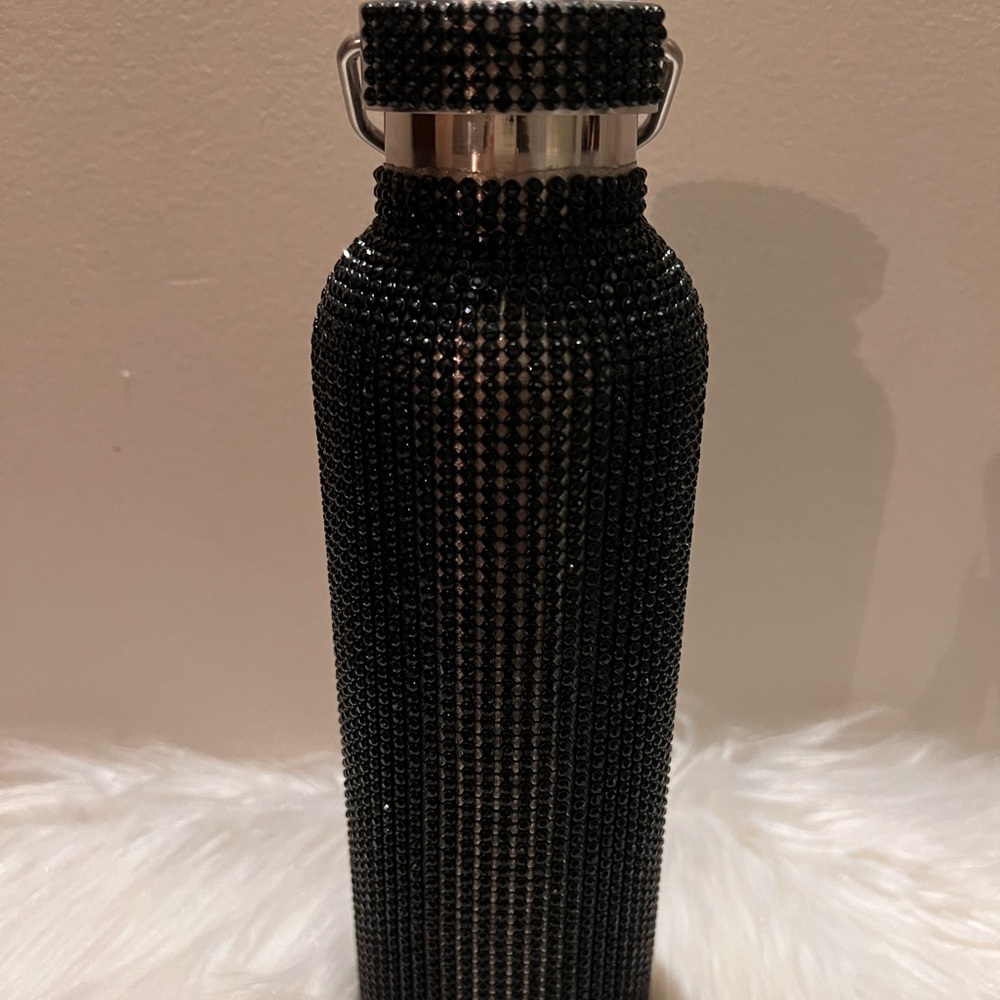 Black Rhinestone Water Bottle with Black Rhinestone and Detachable Silver Chain - Picture 3 of 4